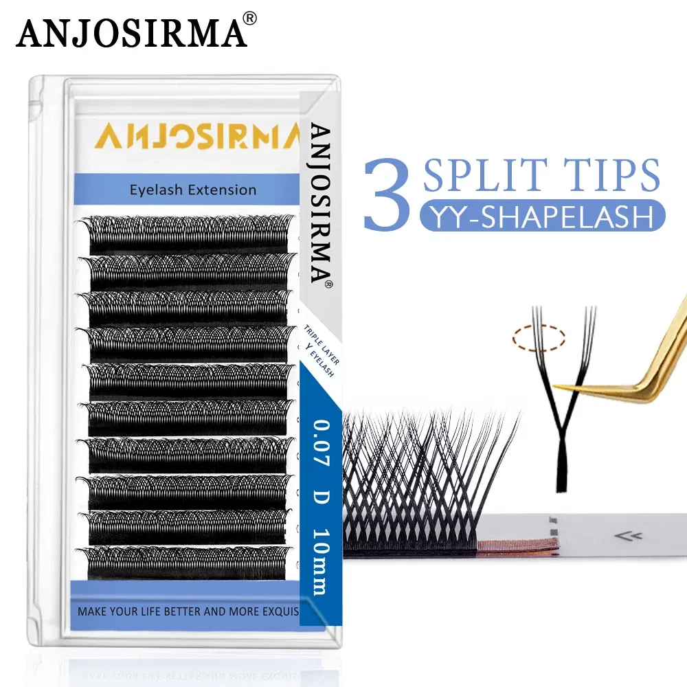 Curl: C, Length: 12mm - ANJOSIRMA YY Shaped Eyelash Extension, 3 Split Tips, Soft BASF Lash, Hand Made Curl, High Quality, 3D,0.07 makeup eyelashes