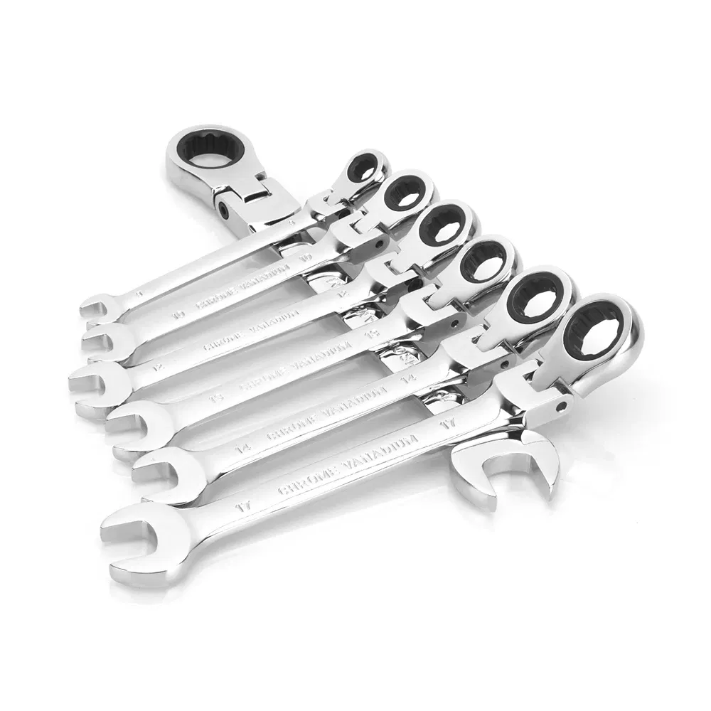 Color: WHITE - 1pc Ratchet Wrench of Keys Spanner Hand Tool 72-Tooth Ratcheting Flexible Head Mirror Finish