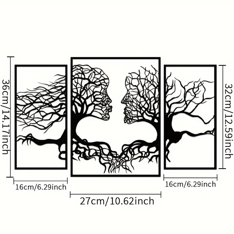 Art Deco Black Metal Love Tree Silhouette Wall Art - Abstract Figures Hanging Sculpture