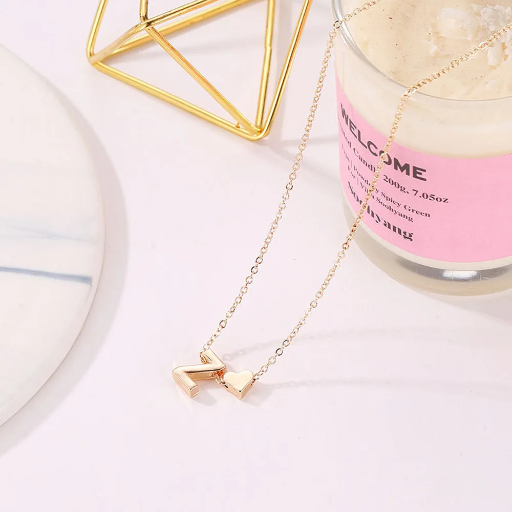 Metal Color: RED-BROWN, Main Stone Color: Yellow - Fashion Tiny Heart Dainty Initial Necklace Gold Color Letter Name Choker Necklace For Women Pendant Jewelry Gift