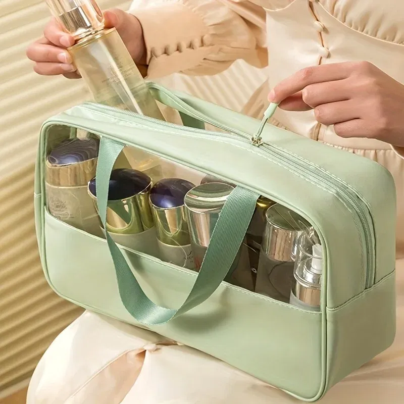 Color: Blue, Ships From: CHINA - 3 Pcs Portable Transparent Cosmetic Bag Set, Makeup Organizer Bags With Zipper And Handle, Fashionable Women's Travel Toiletry