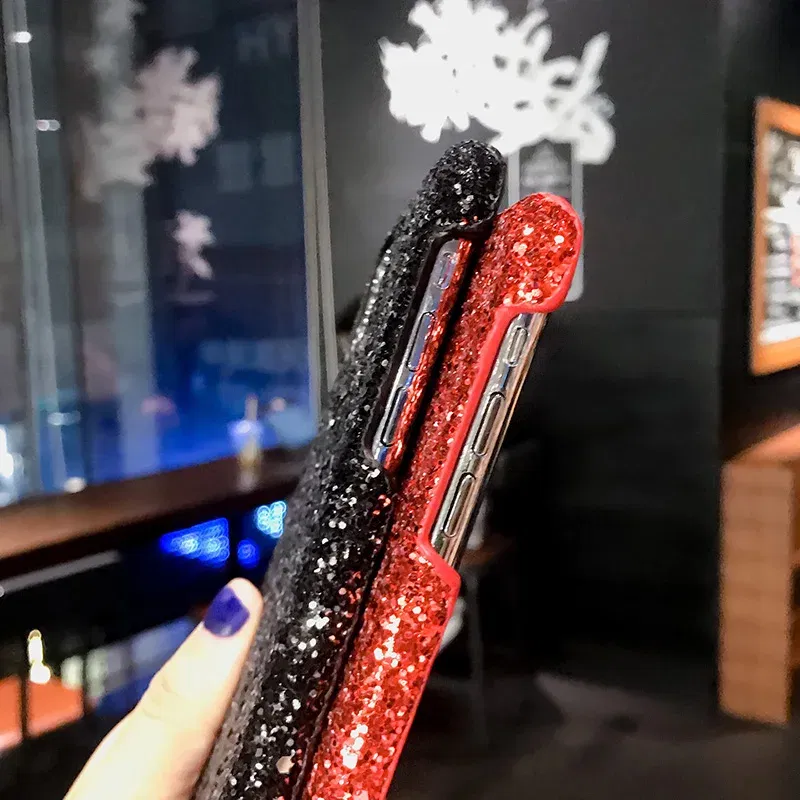 Color: black, Material: Microfiber - Hard Shiny Diamond Girly Phone Case for iPhone 11 12 13 14 15 Pro Max 14 15Plus
