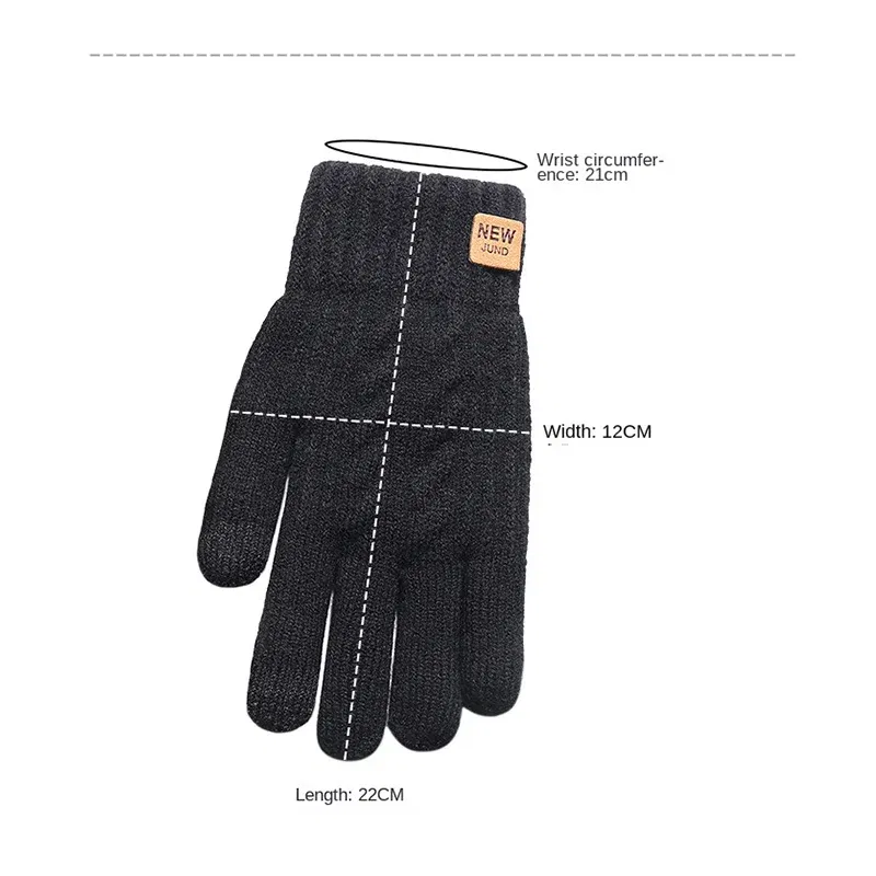 Color: Navy Blue, Gloves Size: One Size - Wholesale Fleece Lined Fashion Warm Black Cable Knitted Winter Touch Screen Gloves