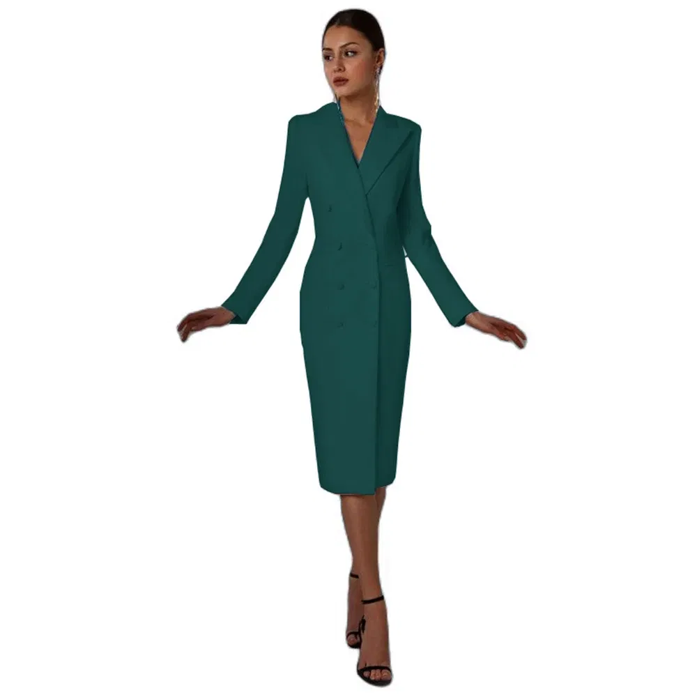 Color: Turquoise, Size: XL - Women's Suit Long Blazer Double Breasted Jacket White Tuxedo Party Point Lapel Clothes спор?‚ивн?‹й кос?‚юм ?¶?µнск