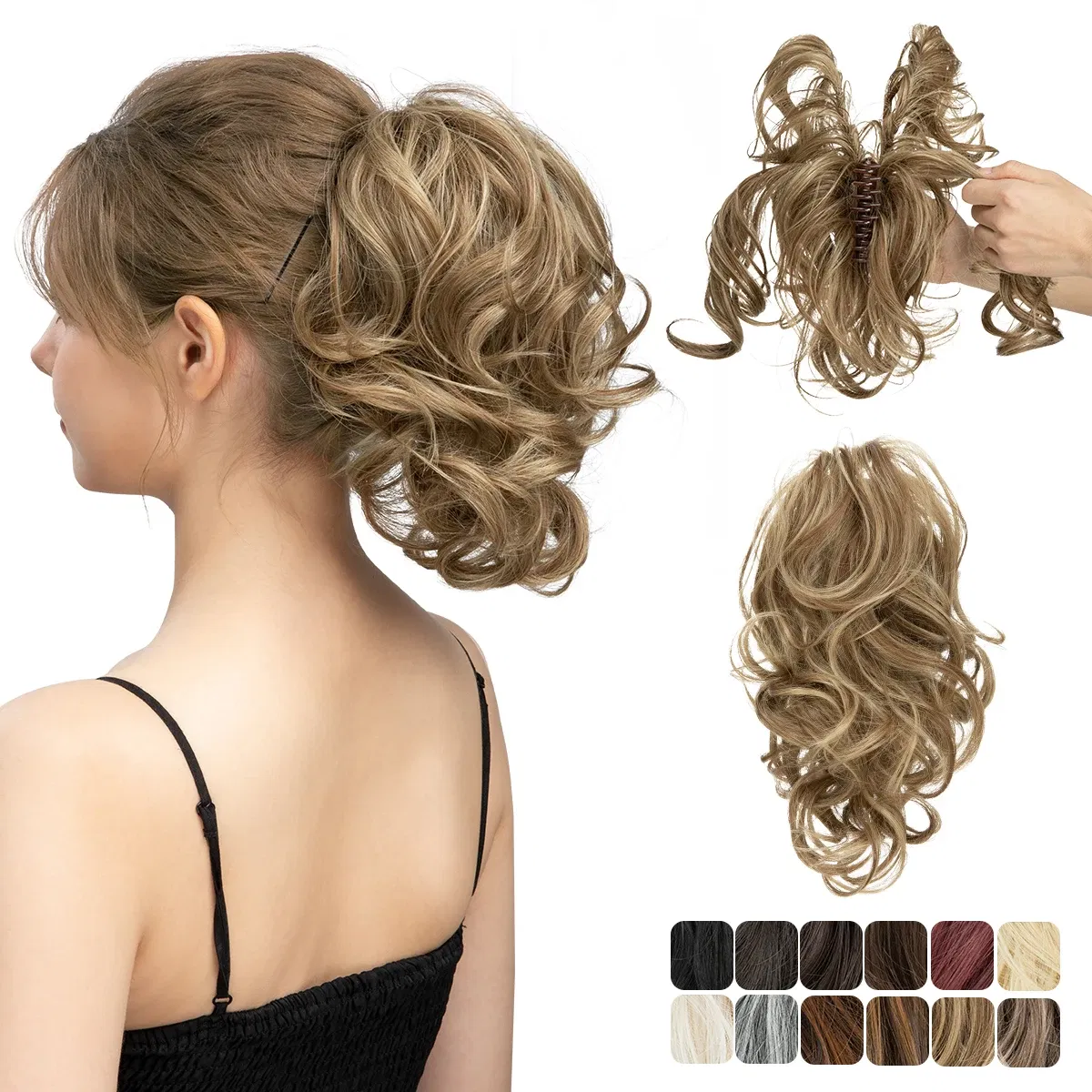 Color: T1B/4/30, Bulk Buy: 1pc - Synthetic Diy Claw Clip In Ponytail Hair Extensions Hairpiece Hair Bun Fake Black Blonde Natural Hair False Pigtail for Women