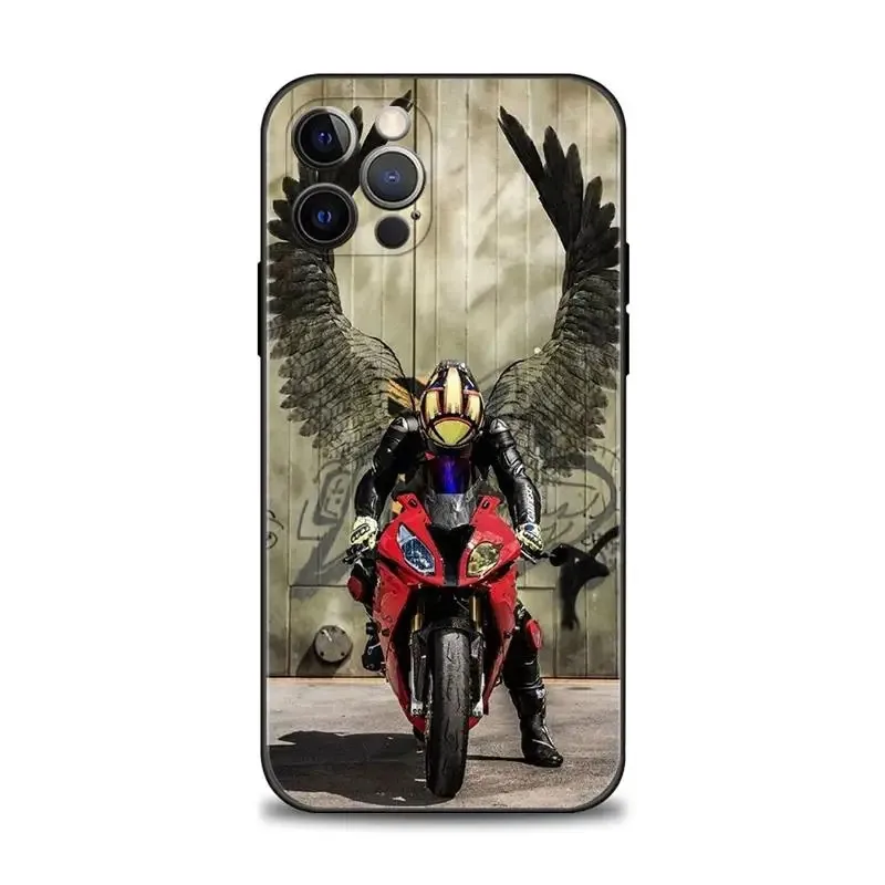 Color: Brown, Material: PU - Moto Cross Motorcycle Sports Phone Case For iPhone 16 15 14 13 12 11 Pro Max XS X XR Plus Mini Luxury Black Soft Cover Funda