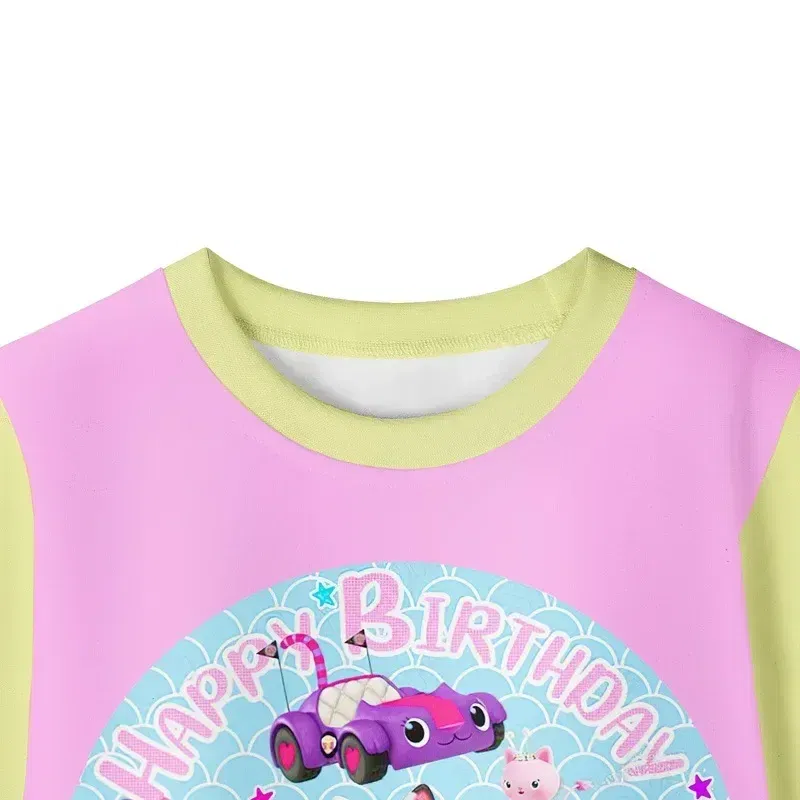 Color: Pink, Size: S - 2024 Cotton Gabbys Cats Pajamas girls clothes cute Gabby's Dollhouse Sets girl Top+pant Sets Toddler Clothing Baby Clothes