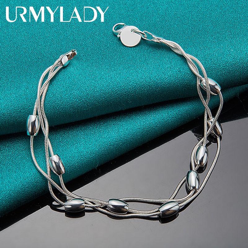 925 Sterling Silver Bead Bracelet  Fashion Chain for Womens