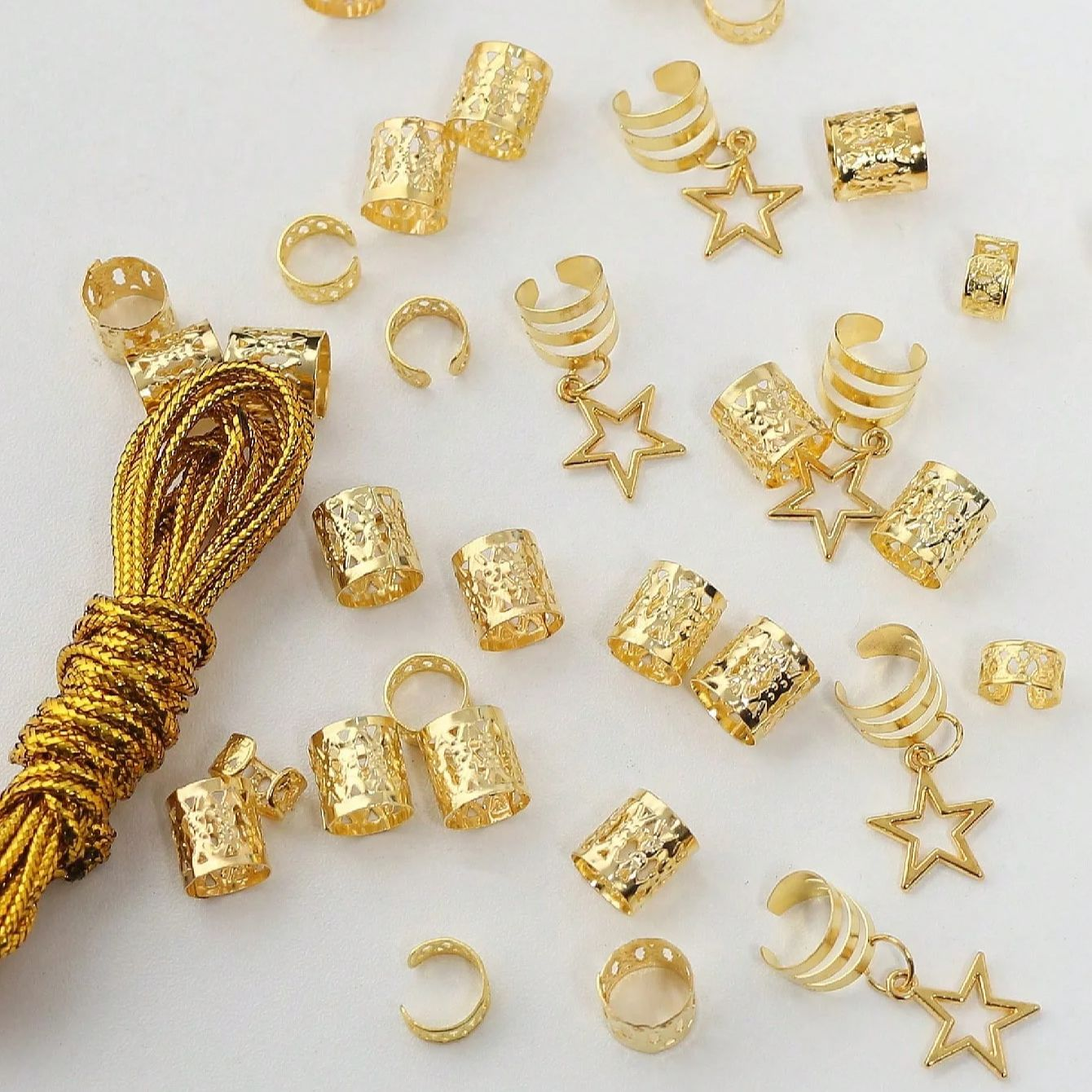 36pcs Star Hair Rings  Beads, Braiding Clips, Dreadlock Cuffs & Metal Hair Accessories