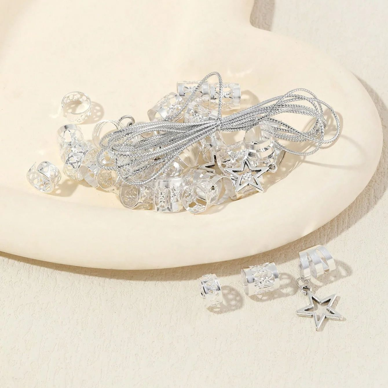 36pcs Star Hair Rings Beads, Braiding Clips, Dreadlock Cuffs & Metal Hair Accessories