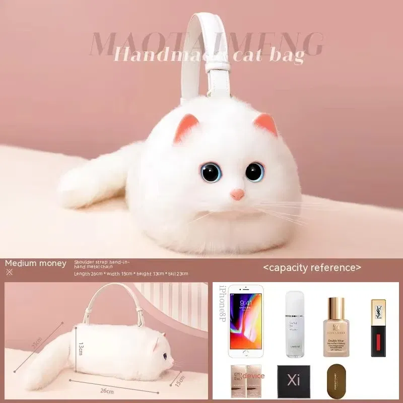 Color: Ivory, Size: M - Cat Bag Female Niche Design Sense Summer New Popular Ins Style Crossbody Bag, Crossbody Bag, Strap Bag, Cat Cute Backpack