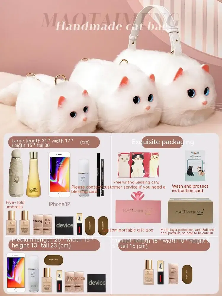 Color: Ivory, Size: M - Cat Bag Female Niche Design Sense Summer New Popular Ins Style Crossbody Bag, Crossbody Bag, Strap Bag, Cat Cute Backpack