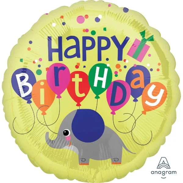 Balloon - 45cm Standard HX Elephant Happy Birthday