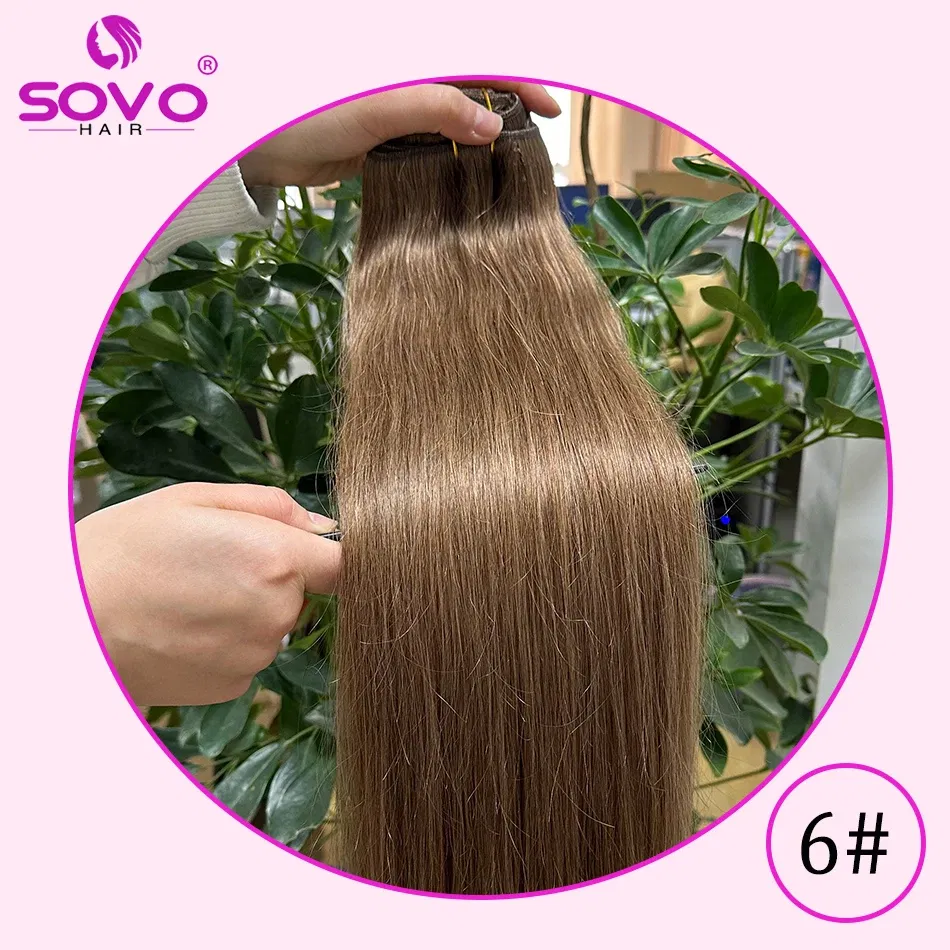 Color: #6, Length: 6inches - SOVO Clip In Hair Extensions Human Hair 3 Pieces Bone Straight Clip Ins Hair Extension 60-90G Real Natural European Hair 12-26"
