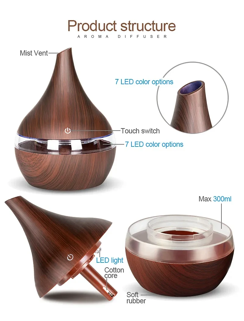 Wood LED Essential Oil Diffuser