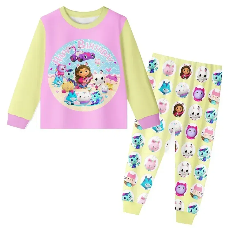 Color: Pink, Size: 3" - 2024 Cotton Gabbys Cats Pajamas girls clothes cute Gabby's Dollhouse Sets girl Top+pant Sets Toddler Clothing Baby Clothes