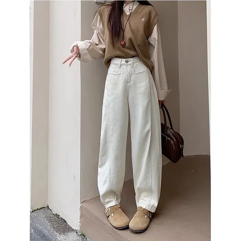 Color: Blue, Size: L - Retro wide leg jeans women's 2025 new high waist small figure chubby girl versatile four seasons slimming straight leg pants