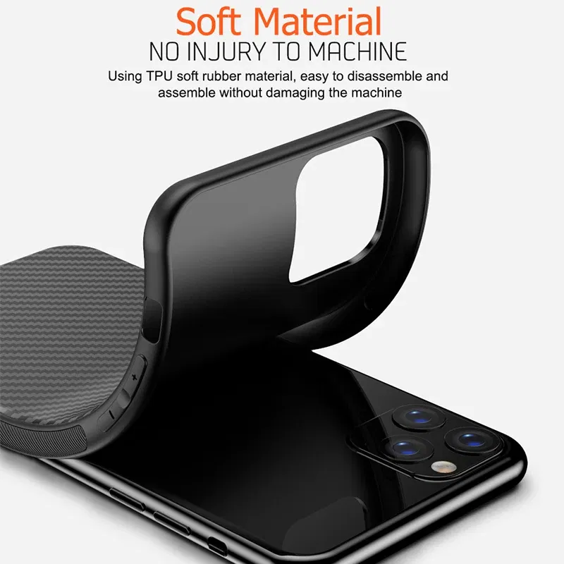 Color: black, Material: aluminum - Luxury Carbon Fiber Silicone Case for iPhone 13 11 12 14 15 16Pro Max XSMAX XR XS  X SE 5 6 6S 7 8 14Plus  Protective Soft Cover