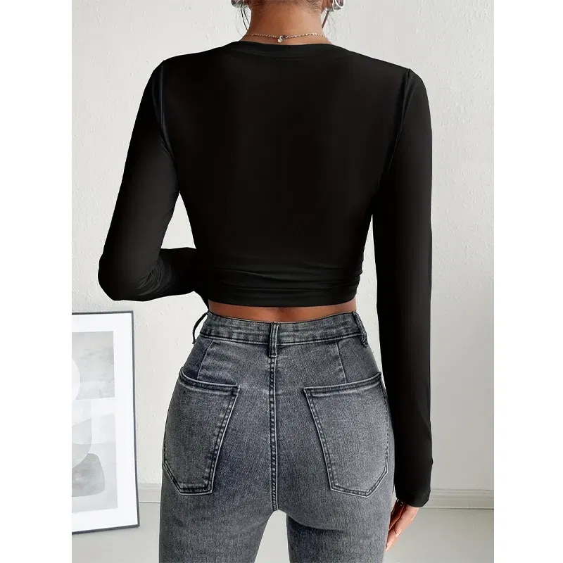 Color: Pink, Size: S - Autumn Winter Women's Long Sleeve T Shirt Slim Fit Tees Crop Tops Shirts Basic Tee Tops Workout Streetwear Y2K Fall Fashion 2025