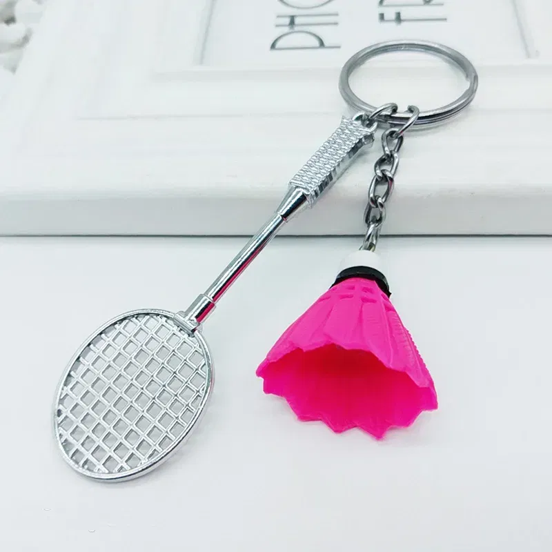 Color: Red - Fashion Mini Creative Metal Badminton Racket Keychain Diy Sporting Goods Handmade Accessories