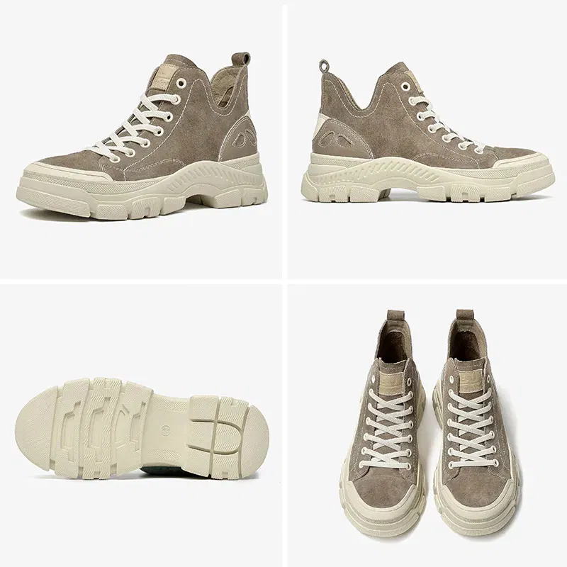 Color: Orange, Shoe Size: 7.5 - BeauToday Casual Sneakers Women Suede Leather Round Toe Lace-Free High Top Ladies Retro Fashion Flat Shoes Handmade 29575