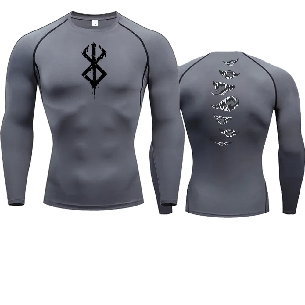 Color: Silver, Size: S - 2024Anime Berserk Guts Men's Compression Shirt Fitness Sport Running Tight Gym TShirts Athletic Quick Dry Tops Tee Summer