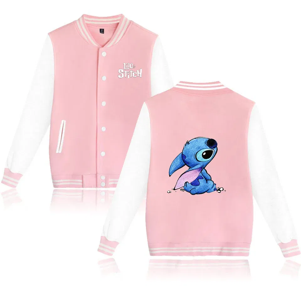 Color: Red, Size: 5XL - Lilo Stitch Baseball Jacket Men Women Hip Hop Harajuku Jackets Streetwear Kids Boys Girls Loose College Coats