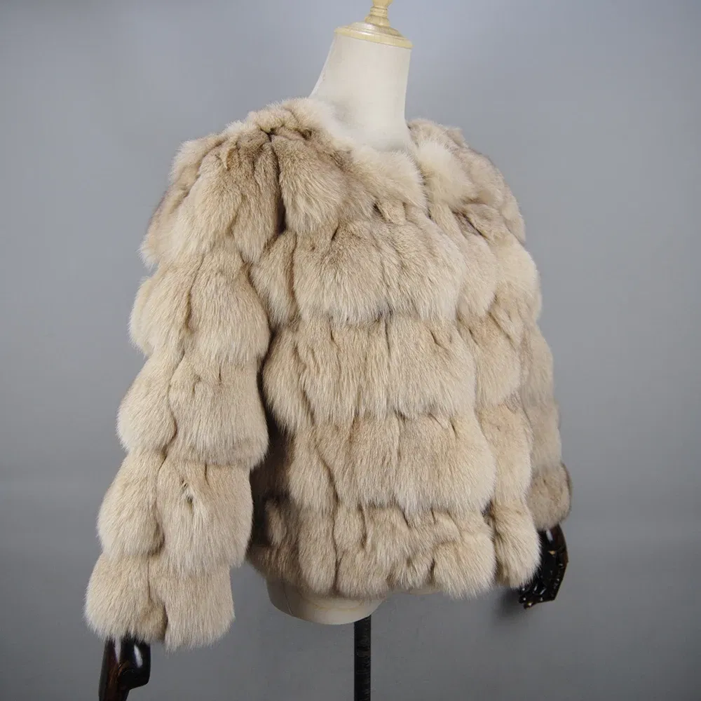 Color: Beige, Size: S - 2025 New Style Real Fur Coat 100% Natural Fur Jacket Female Winter Warm Leather Fox Fur Coat High Quality Fur Vest