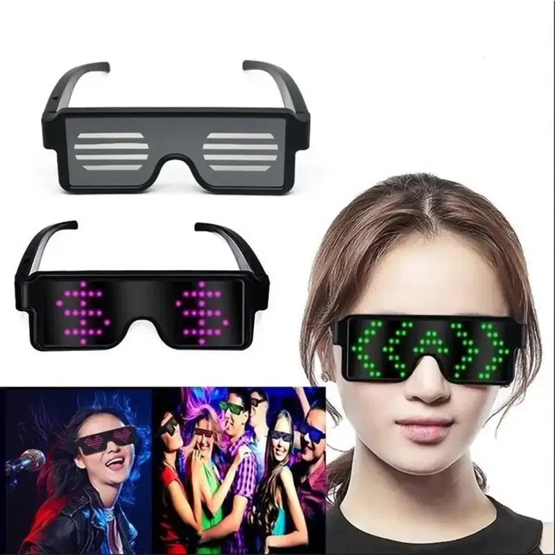 Color: multi - LED Glasses Party Luminous Glasses USB Charge Neon Glass Glowing Christmas Flashing Light Glow Sunglasses Holiday Party Supplies