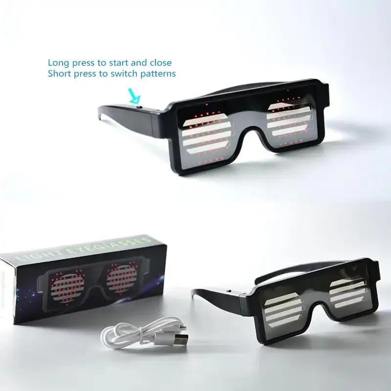 Color: multi - LED Glasses Party Luminous Glasses USB Charge Neon Glass Glowing Christmas Flashing Light Glow Sunglasses Holiday Party Supplies