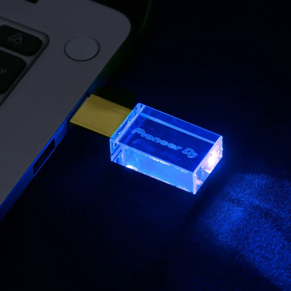 Color: black, Capacity: 8 GB - JASTER Luminous USB drive Gold Lid Crystal USB Flash Drive 128GB Pendrive 64GB Colorful LED Memory Stick 16GB with Pioneer DJ