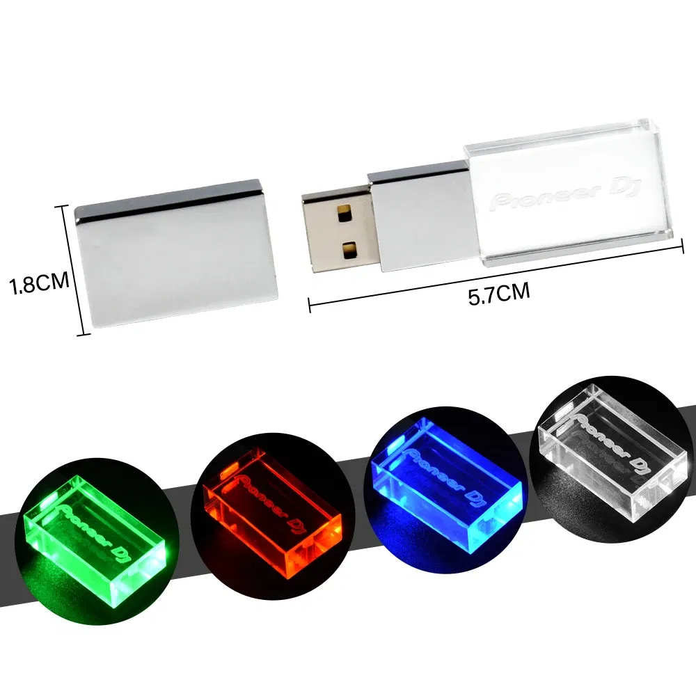 Color: black, Capacity: 8 GB - JASTER Luminous USB drive Gold Lid Crystal USB Flash Drive 128GB Pendrive 64GB Colorful LED Memory Stick 16GB with Pioneer DJ