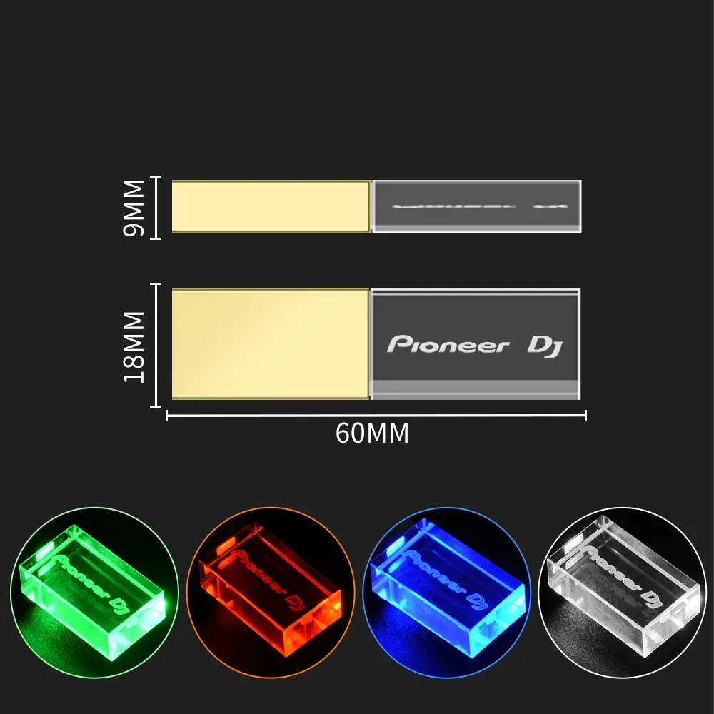 Color: black, Capacity: 8 GB - JASTER Luminous USB drive Gold Lid Crystal USB Flash Drive 128GB Pendrive 64GB Colorful LED Memory Stick 16GB with Pioneer DJ