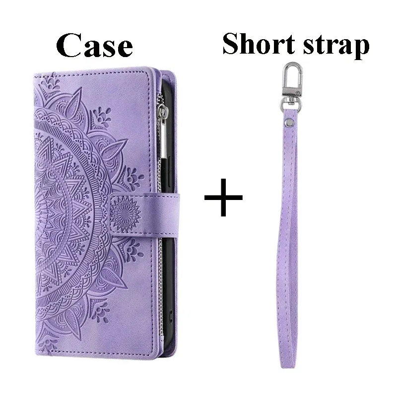 Color: PURPLE, Material: PP - For OPPO A38 A58 A57 A 78 38 4G 5G Book Case Crossbody Lanyard Zipper Wallet Funda OPPO A78 Case Phone A98 A 58 98 A18 A77 S A17