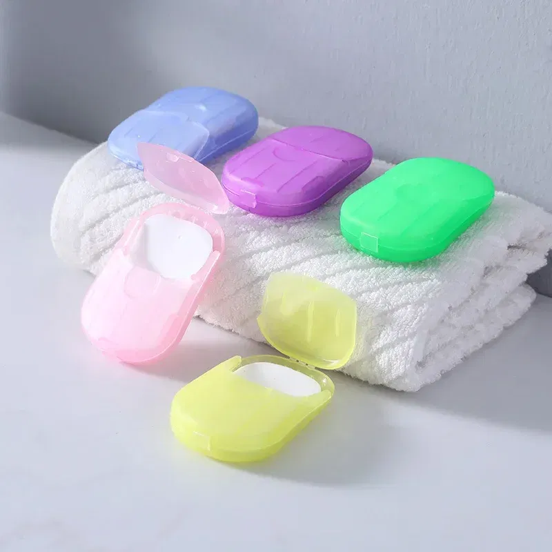 Color: Blue - New Portable Mini Disposable Soap Paper Travel Soap Paper Washing Hand Bath Clean Scented Slice Sheets Mini Clean Soap Tablets
