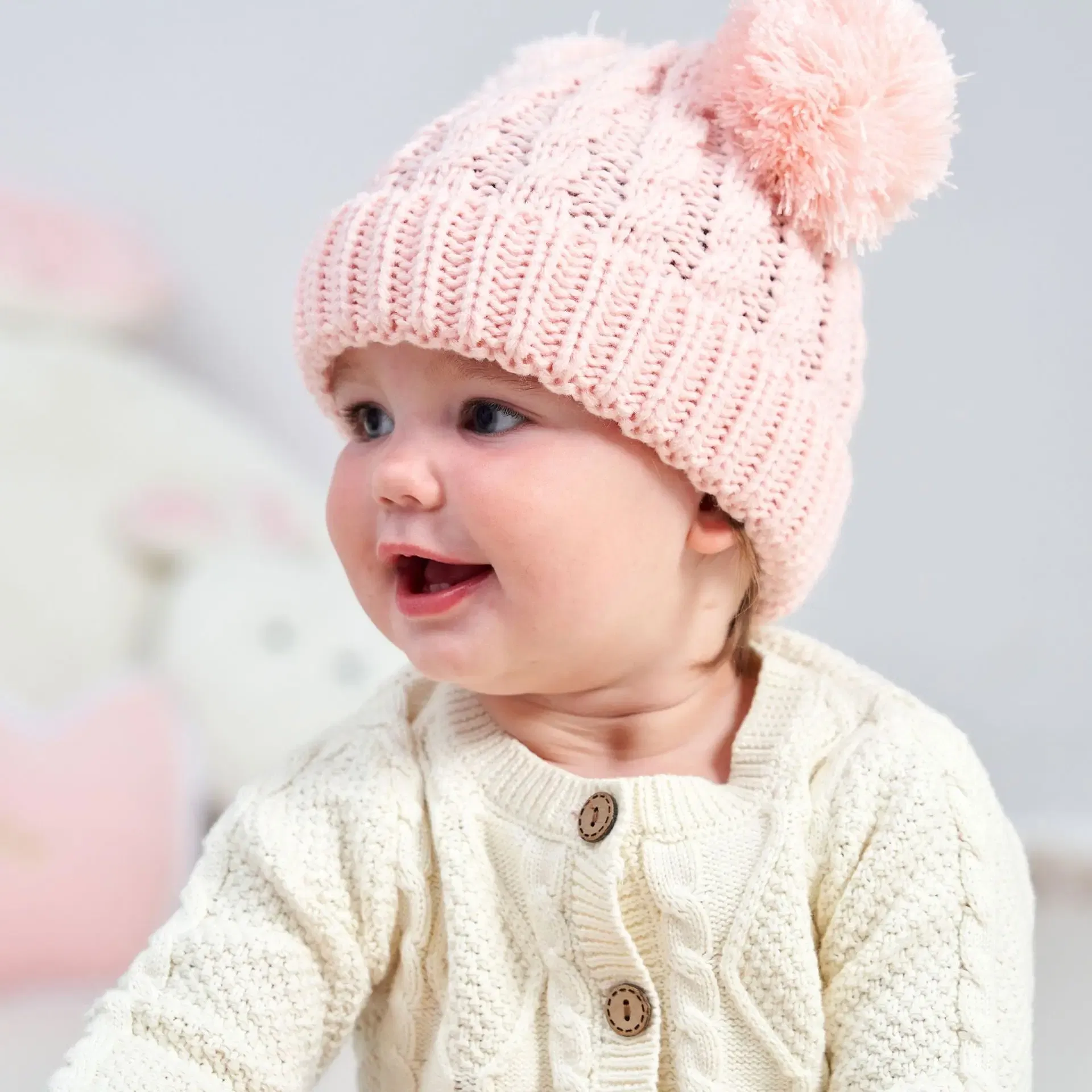 Color: WHITE - Autumn Winter Baby Hat for Girls Beanie Bonnet Kids Cute Pompoms Knit Hats Solid Newborn Accessories Warmer Stuff Toddler Cap