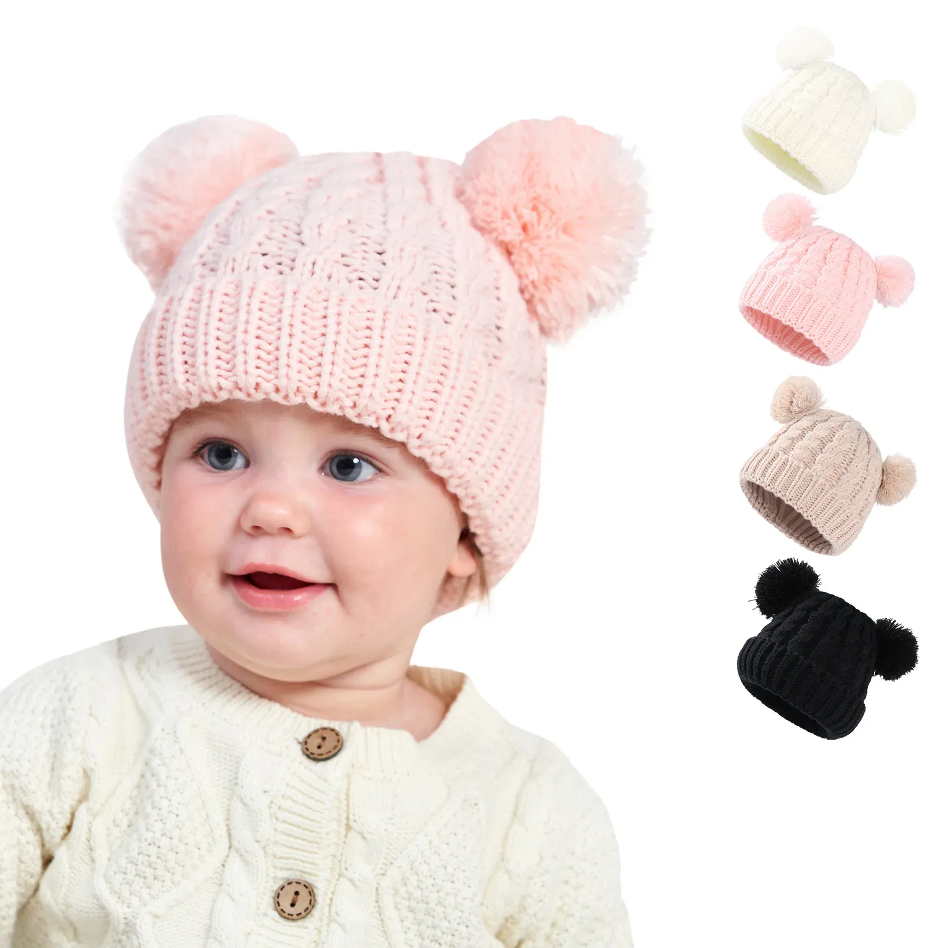 Color: WHITE - Autumn Winter Baby Hat for Girls Beanie Bonnet Kids Cute Pompoms Knit Hats Solid Newborn Accessories Warmer Stuff Toddler Cap