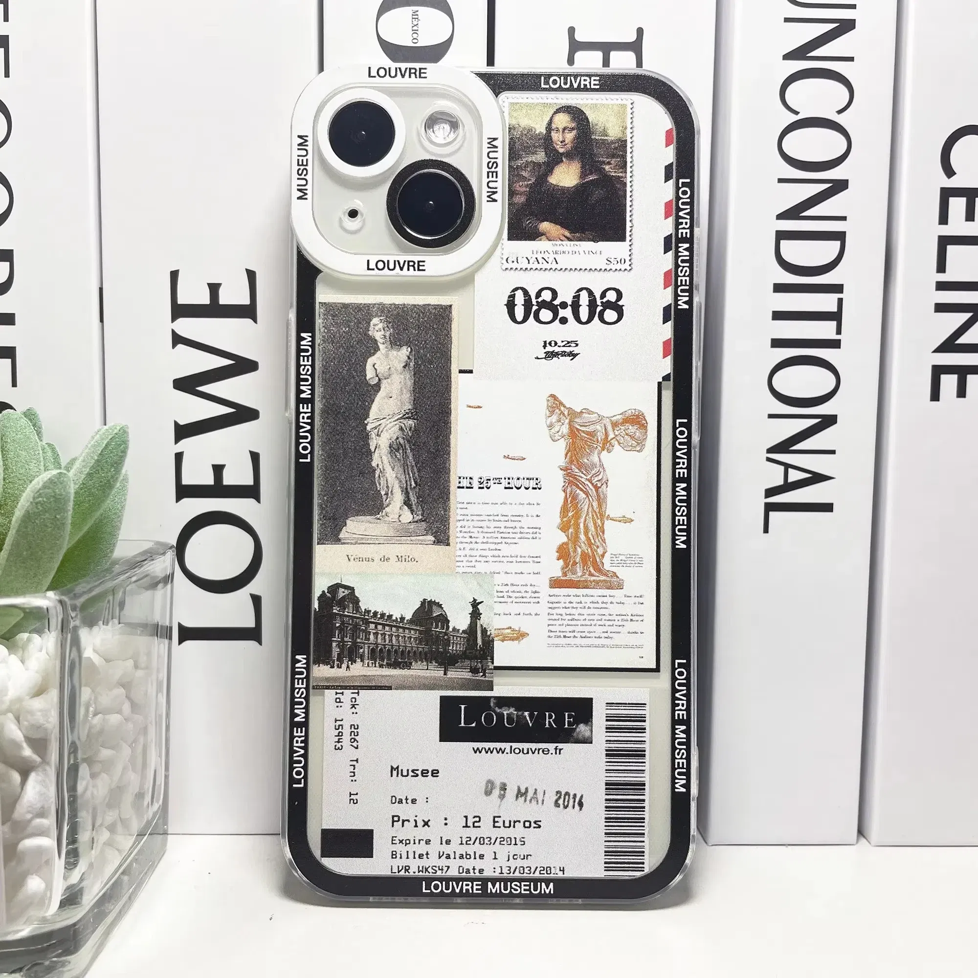 Color: Blue, Material: PU - Van Gogh David Museum Tickets Stickers Collage Art Phone Case For iPhone 14 13 12 11 Pro Max Mini XS X XR SE 7 8 Plus Soft Cover
