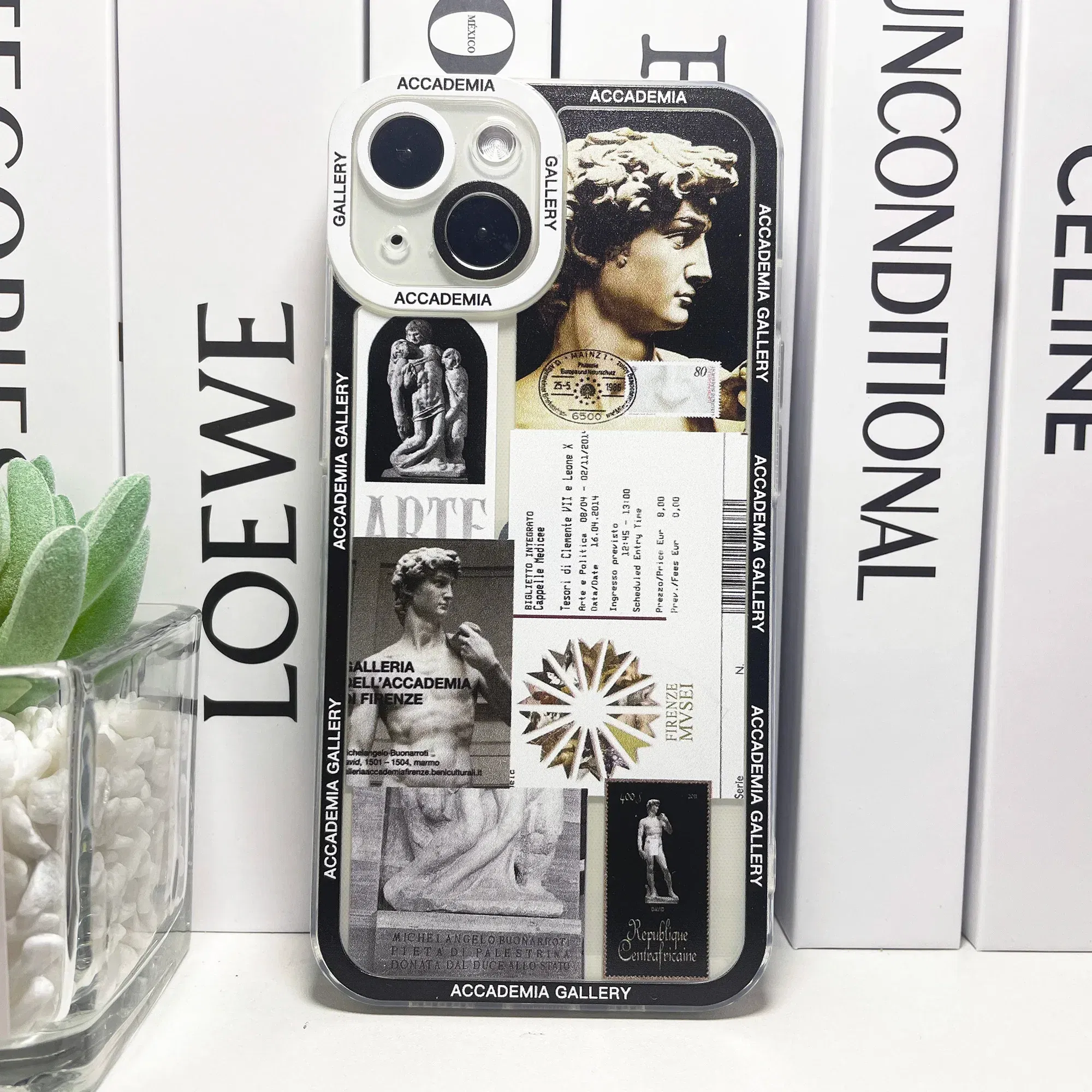 Color: Blue, Material: PU - Van Gogh David Museum Tickets Stickers Collage Art Phone Case For iPhone 14 13 12 11 Pro Max Mini XS X XR SE 7 8 Plus Soft Cover