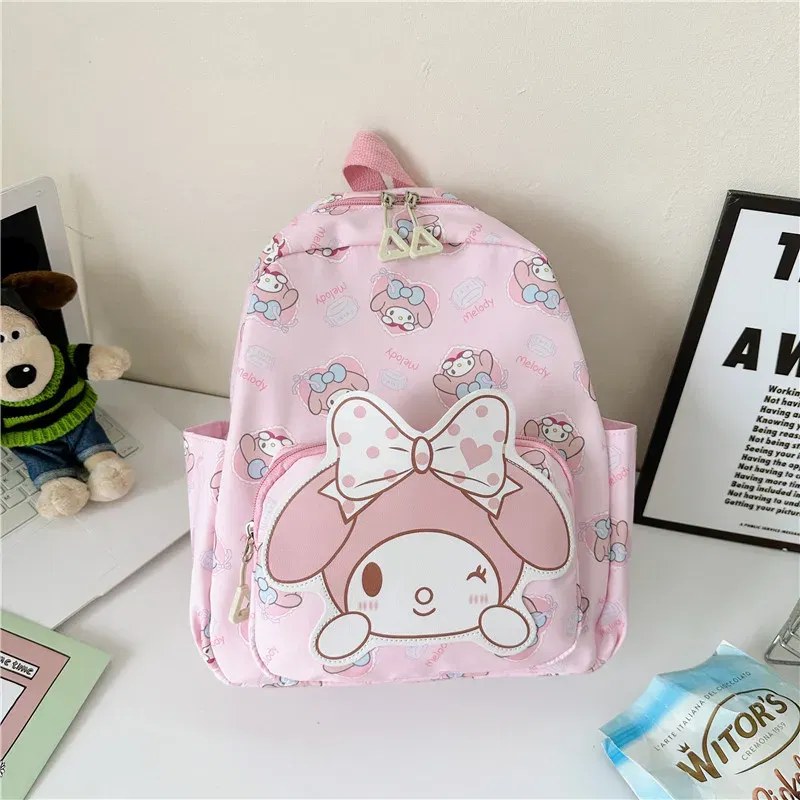 Color: Brown, Size: 16 inches - Sanrioed Anime Hello Kitty Cinnamoroll My Melody Kuromi Cute Kid Backpack Kawaii Cartoon Leather Mini School Bag Holiday Gift
