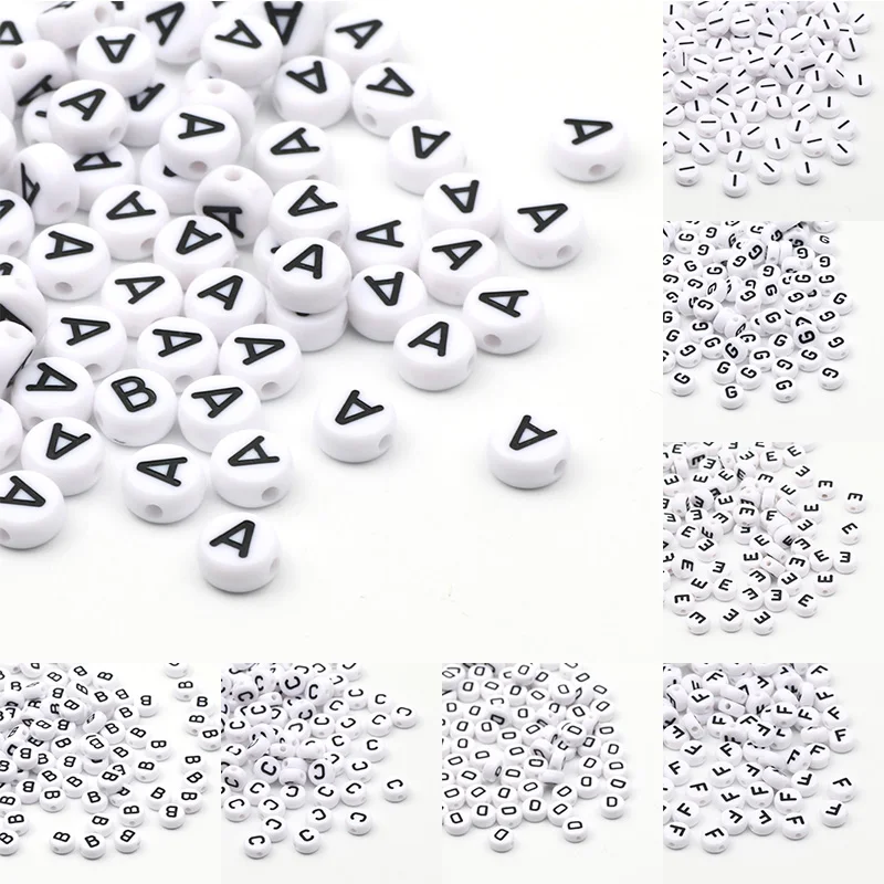 Color: WHITE, Item Diameter: 2mm - 50/100pcs/lot 7x4mm White Round A-Z Alphabet Letter Acrylic Loose Spacer Beads for Jewelry Making Diy Bracelet Accessories