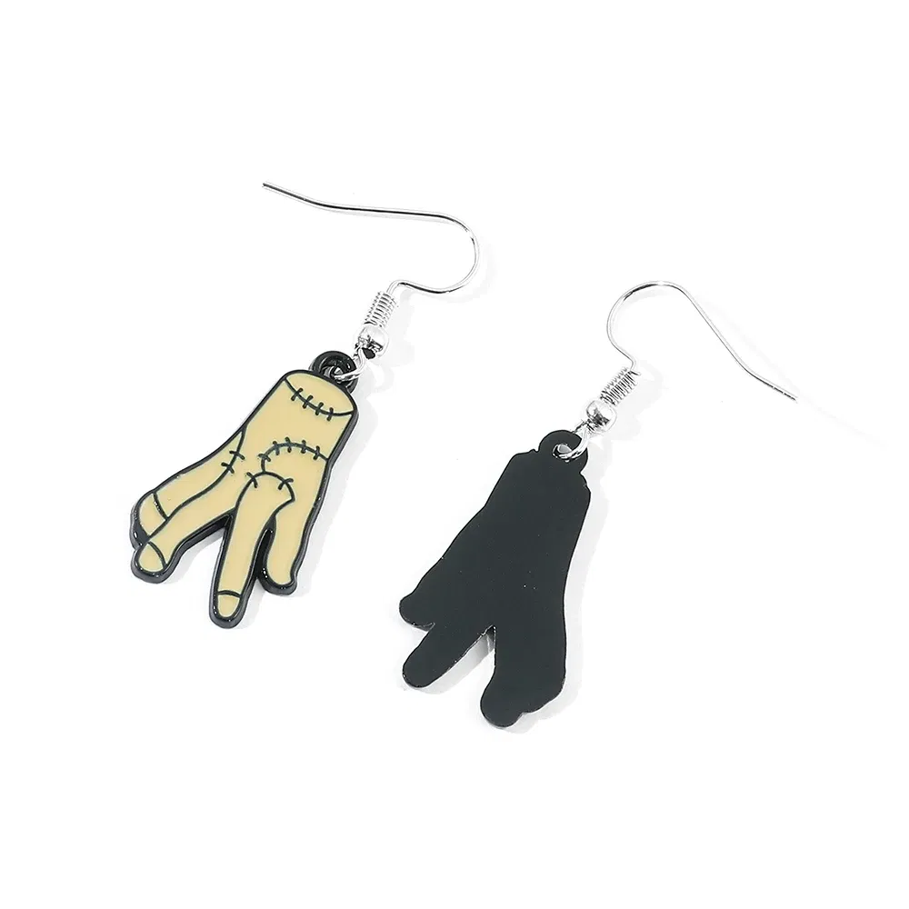 Metal Color: BROWN, Ships From: CHINA - Trend TV Wednesday Addams Earrings Cosplay Props Thing Hand Letter W Pendant Ear Drop Earrings for Women Jewelry Accessories