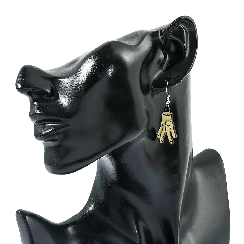Metal Color: BROWN, Ships From: CHINA - Trend TV Wednesday Addams Earrings Cosplay Props Thing Hand Letter W Pendant Ear Drop Earrings for Women Jewelry Accessories
