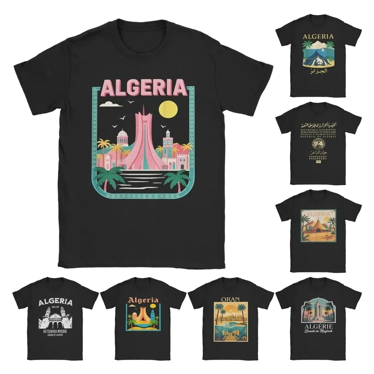 Color: Navy Blue, Size: M - Men Algeria DZ City Algerian T Shirts Africa Arab Pure Cotton Clothes Hipster Short Sleeve Crewneck Tees Gift Idea T-Shirt