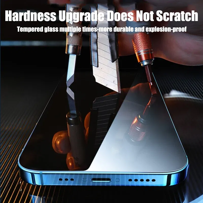 Color: Dark Grey, Bundle: 4 pieces - 4PCS Tempered Glass For iPhone 15 Pro Max 14 Pro 11 12 13 14 PRO MAX Screen Protector Glass For iPhone 15 14 Plus 13 12 Mini