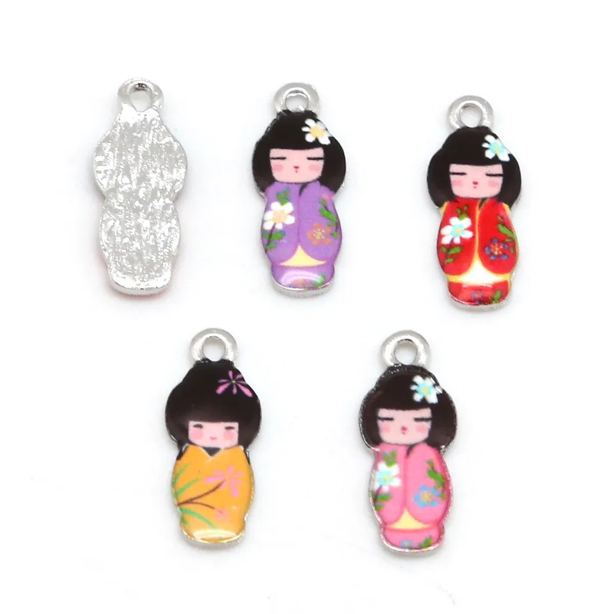 Metal color: Orange - New Arrival Necklace Pendant Japanese Doll Enamel Charms 2-4pcs 8x21mm Electroplating Plated Rhodium Used For Jewelry Accessory