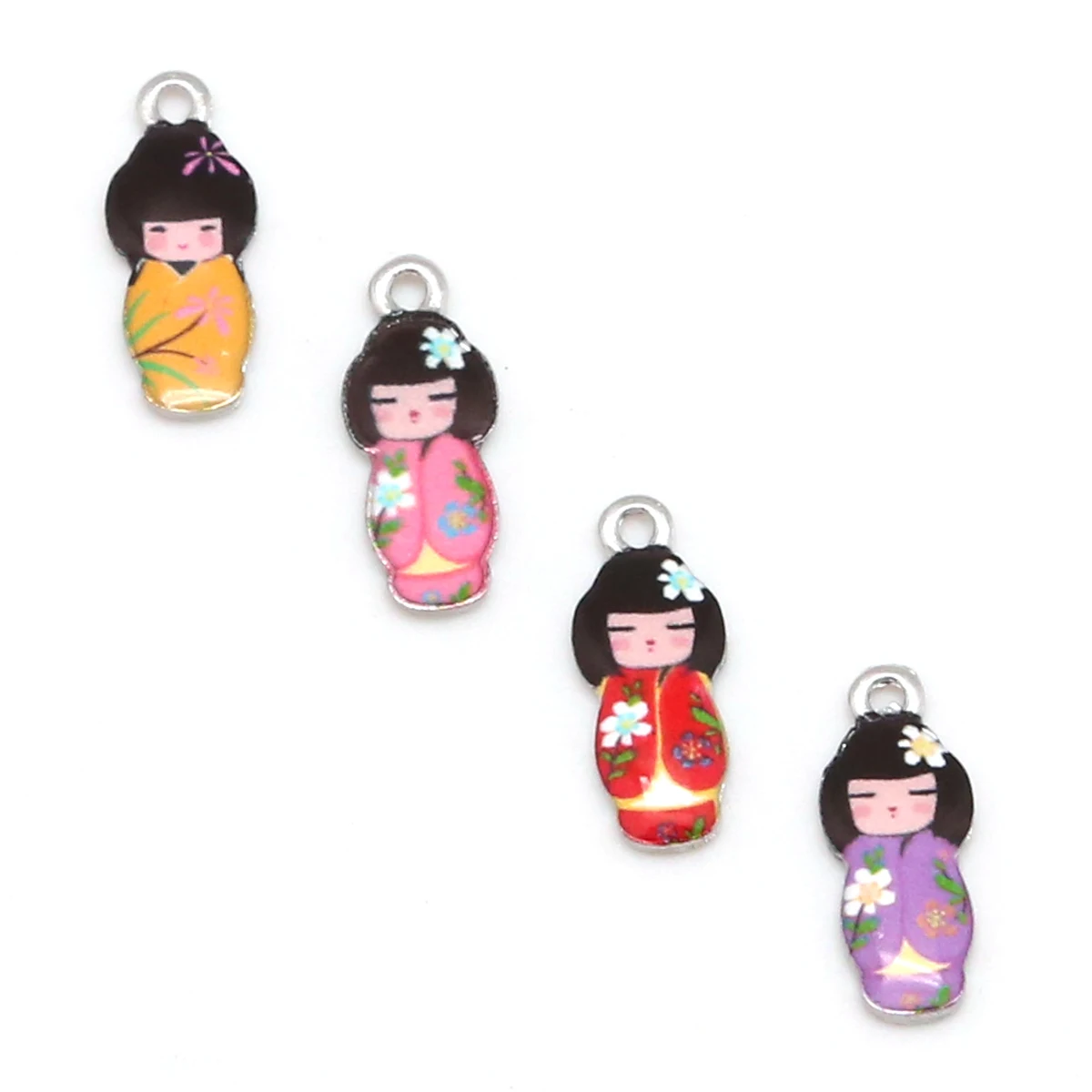 Metal color: Orange - New Arrival Necklace Pendant Japanese Doll Enamel Charms 2-4pcs 8x21mm Electroplating Plated Rhodium Used For Jewelry Accessory