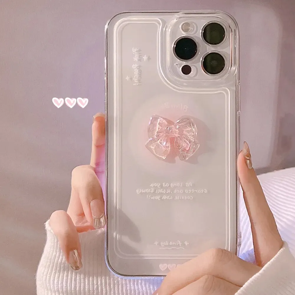 Material: Canvas, Color: WHITE - NEW 3D Bow Transparent Mobile Phone Case For IPhone 15 14 Plus 13 Pro Max 12 Pro 11 Stereo Crystal Candy Cute Full Soft Cover