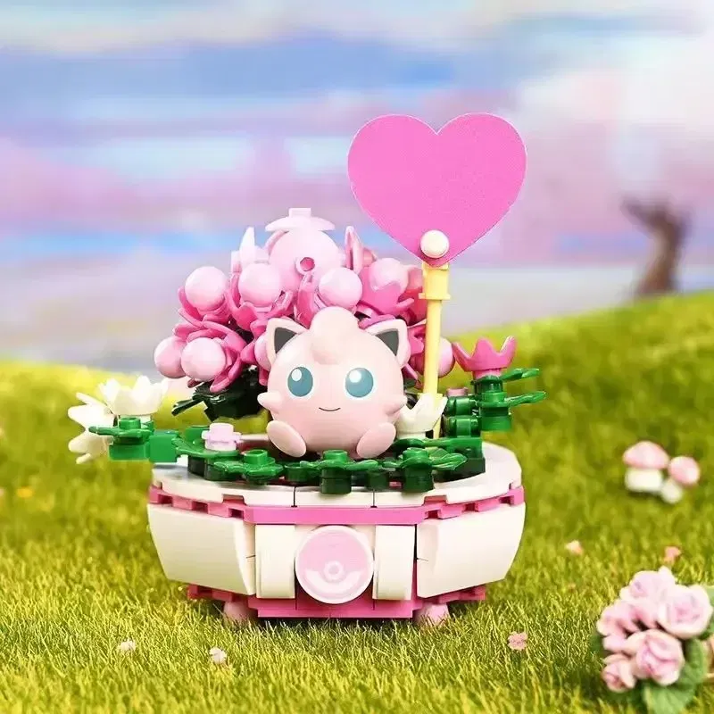 Color: Red - New Pokemon Building Block Pikachu Charmander Squirtle Model Toy Home Decoration Plant Potted Flower Brick Girl Toy Kids Gift
