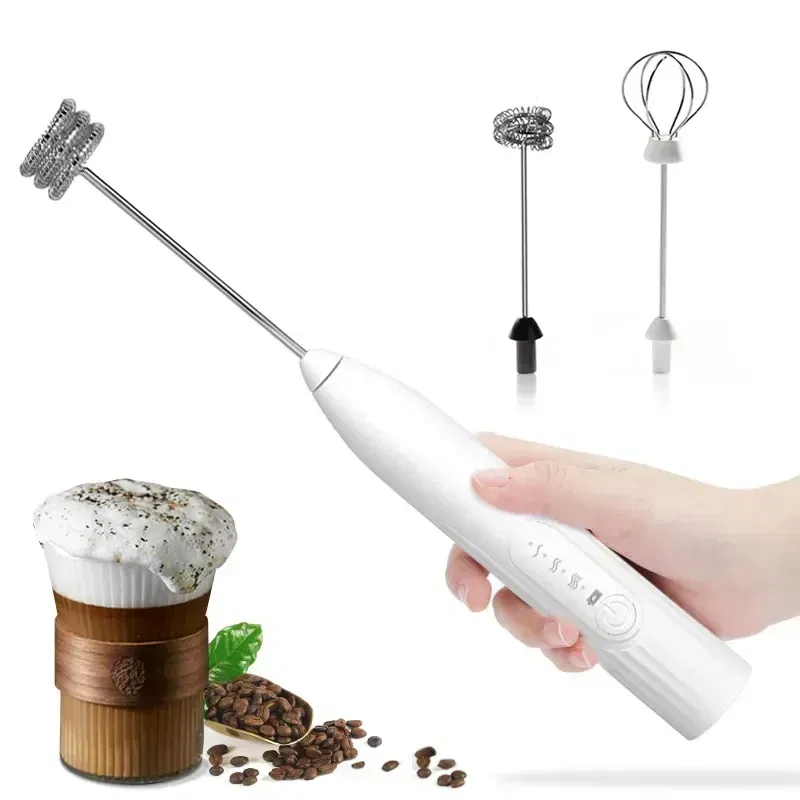 Color: Light Grey - 2 in 1 USB Rechargeable Electric Egg Beater Whisk Coffee Mixer Double Heads Milk Frothers Baking Stirrer Kitchen Gadgets